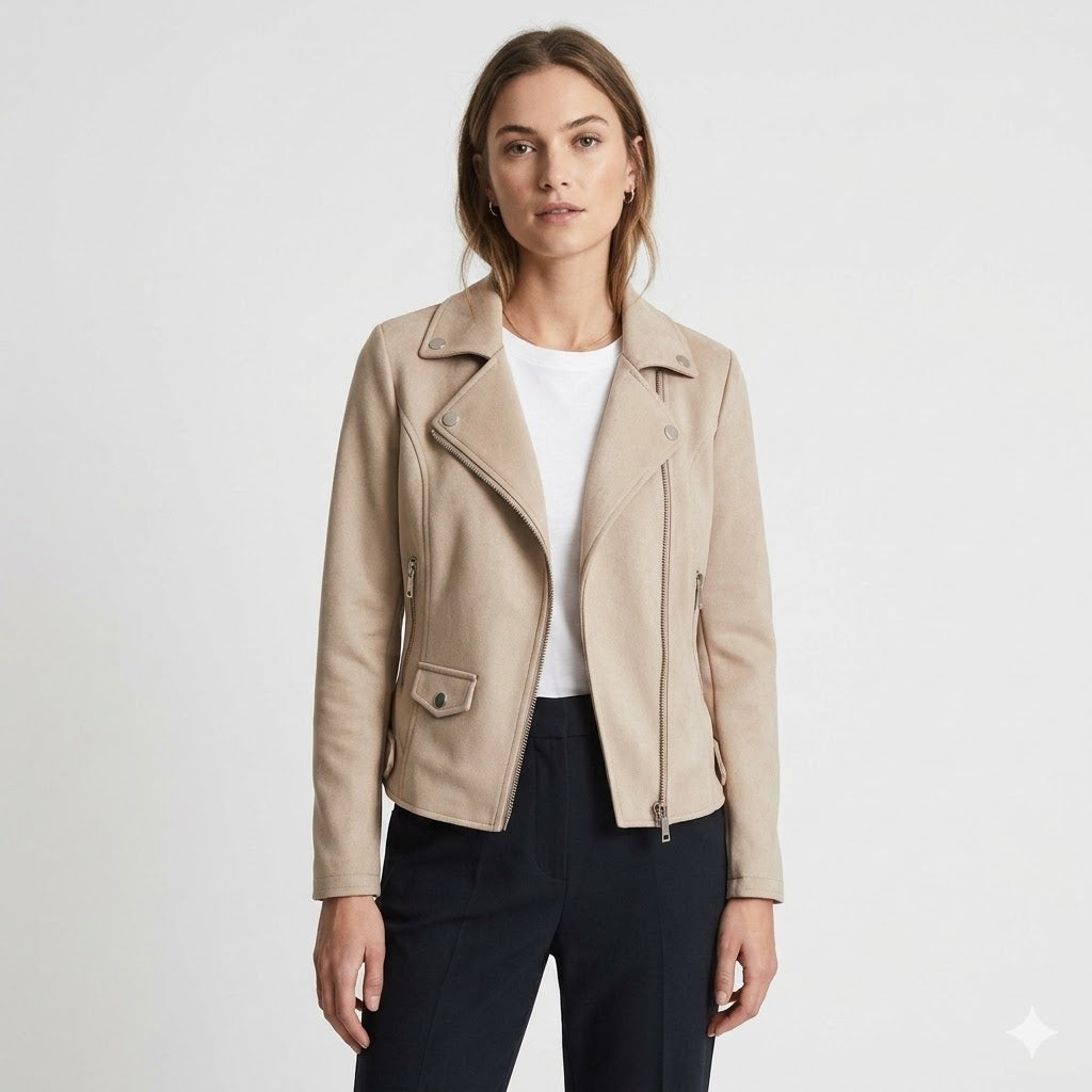 Slim Zip Moto Jacket For Women