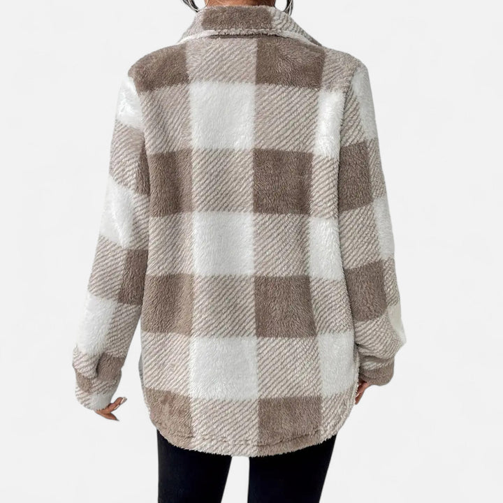 Plush Checkered Sherpa Jacket For Women