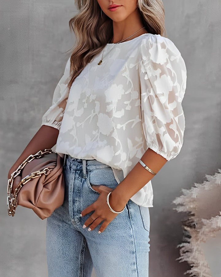 Floral Puff Sleeve Blouse For Women
