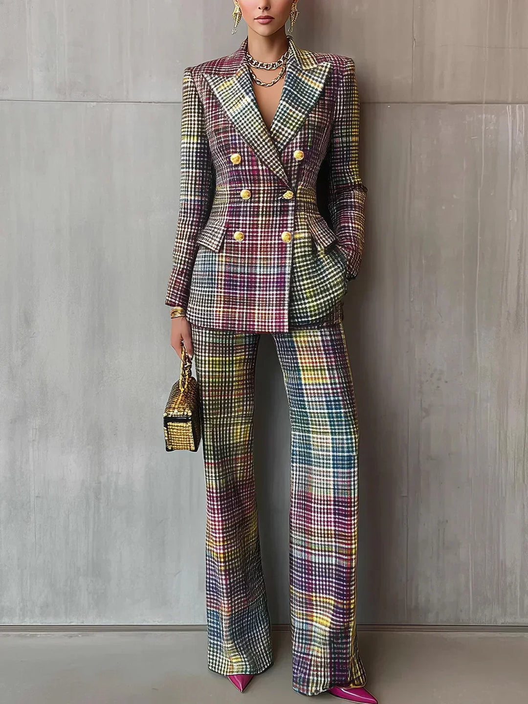 Luxe Multicolor V-neck Suit