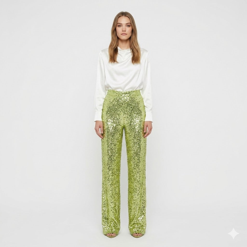Sequin Straight-Leg Party Pants For Women