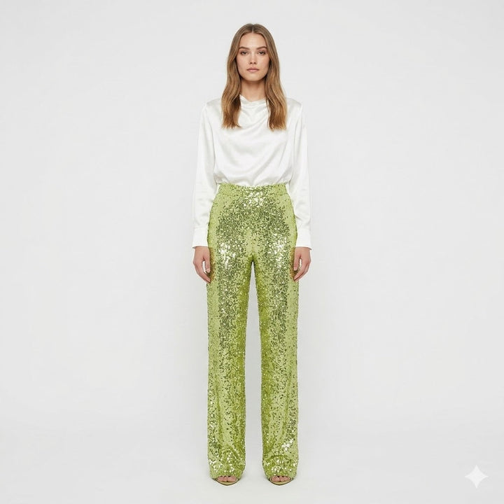Sequin Straight-Leg Party Pants For Women