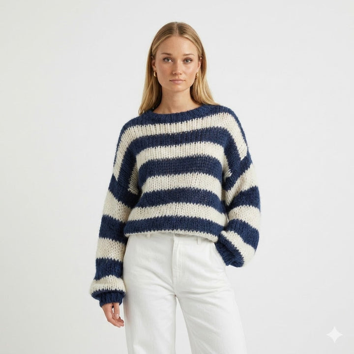 Oversized Striped Knit Sweater With Cozy Luxe Appeal For Women