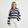 Oversized Striped Knit Sweater With Cozy Luxe Appeal For Women