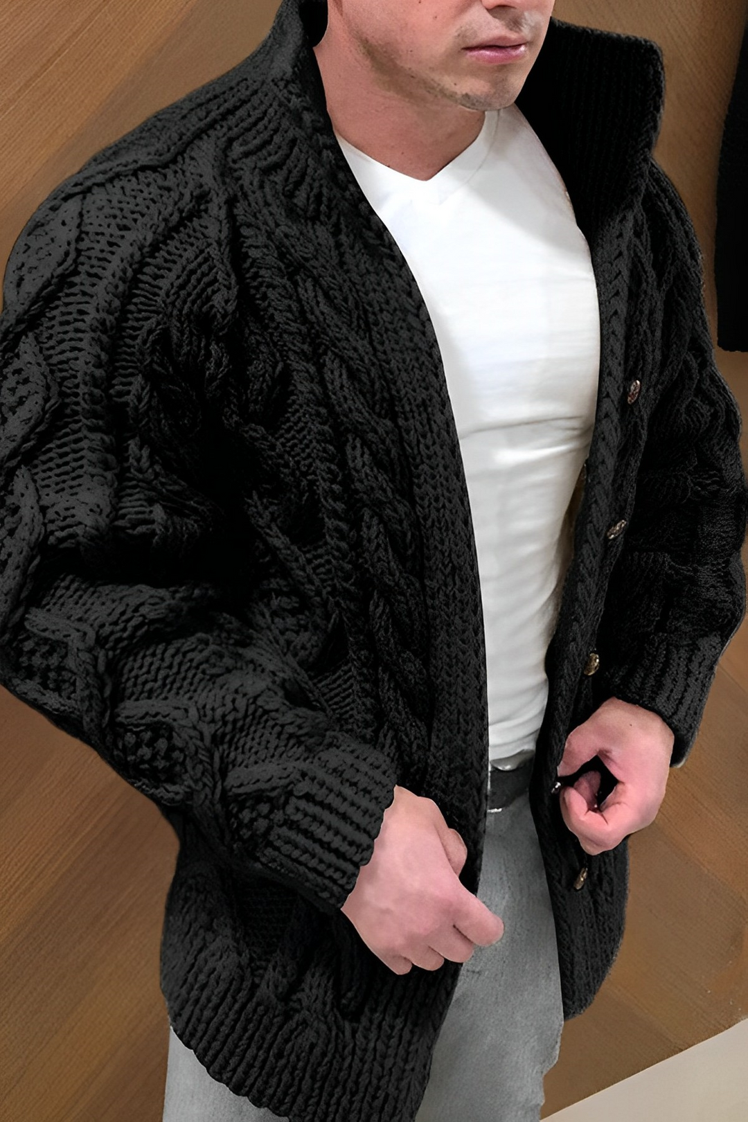 Chunky Knit Zip Cardigan For Men