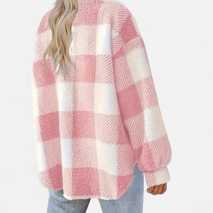 Plush Checkered Sherpa Jacket For Women