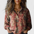 Women's Boho Print Long Sleeve Button-Up Blouse