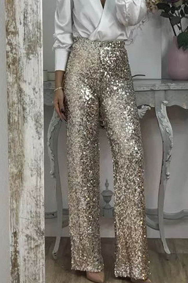 Sequin Straight-Leg Party Pants For Women