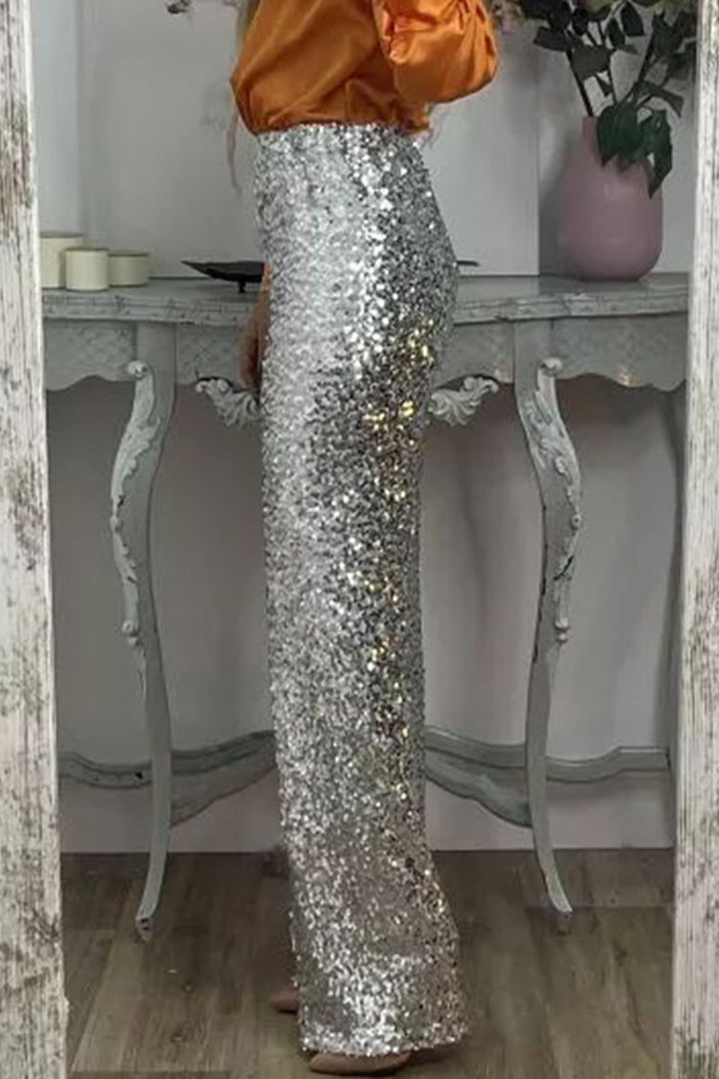 Sequin Straight-Leg Party Pants For Women