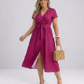 Women's Polka Dot Wrap Dress – Retro Midi Summer Dress with V-Neck & Slit
