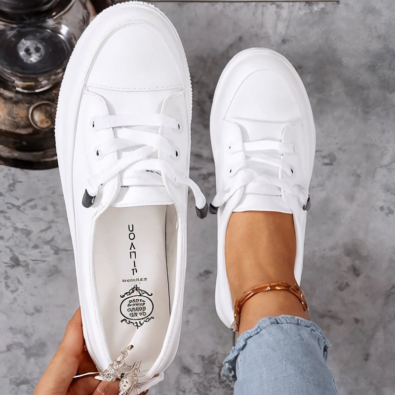 Women's Low Profile Lace-Up Canvas Sneakers Flat