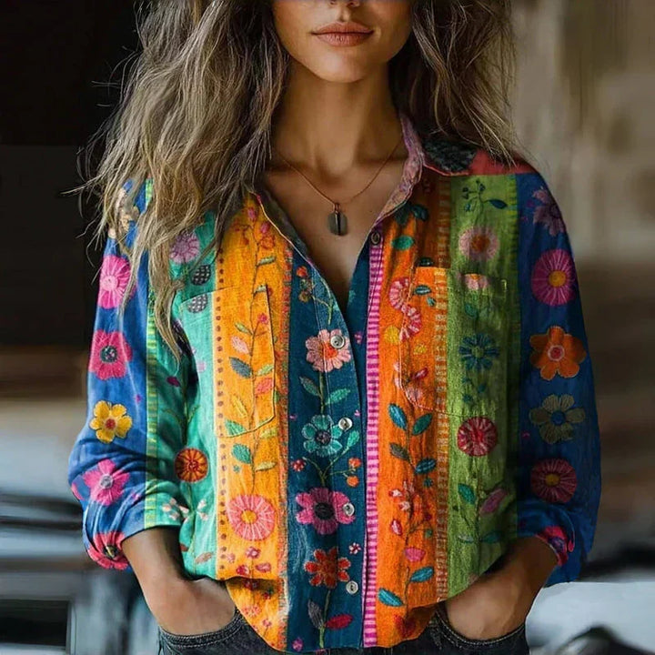 Vintage Bohemian Printed Button Shirt For Women