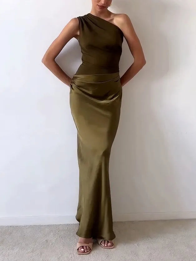 Fall Wedding Guest Pleated Maxi Dress