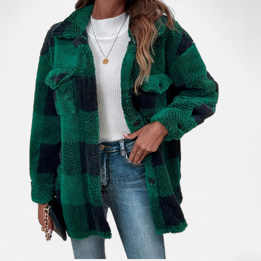 Plush Checkered Sherpa Jacket For Women