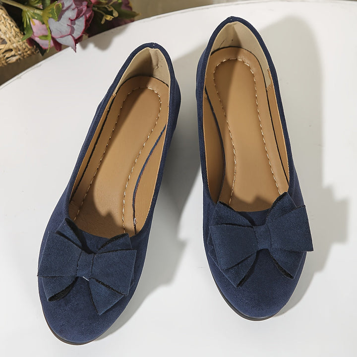 Women's Wedge Ballet Flats Bow Detail Suede Slip On Shoes