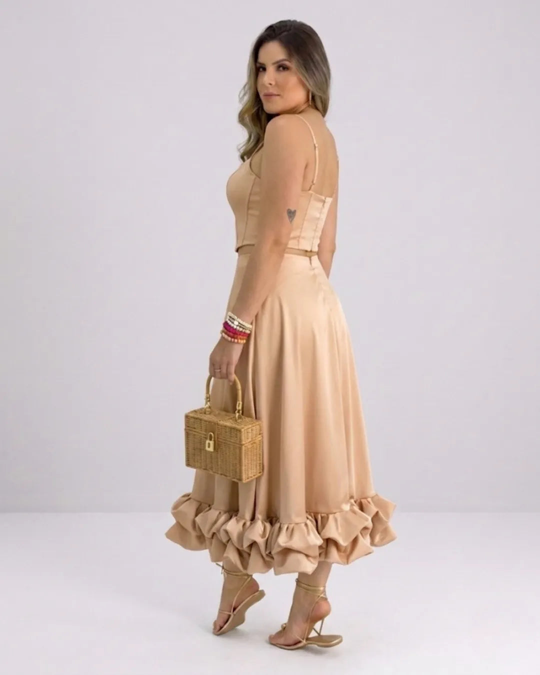 Ladies Elegant A-Line Dress – Spaghetti Strap Midi Dress with Ruffle Skirt | Party & Wedding