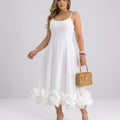 Ladies Elegant A-Line Dress – Spaghetti Strap Midi Dress with Ruffle Skirt | Party & Wedding
