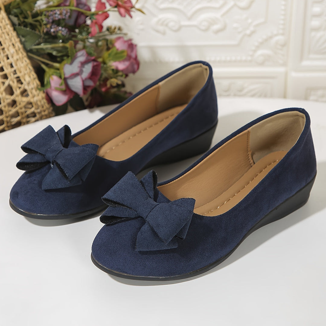 Women's Wedge Ballet Flats Bow Detail Suede Slip On Shoes