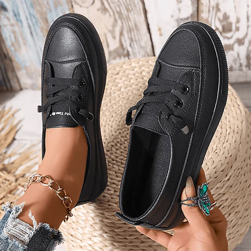 Women's Low Profile Lace-Up Canvas Sneakers Flat