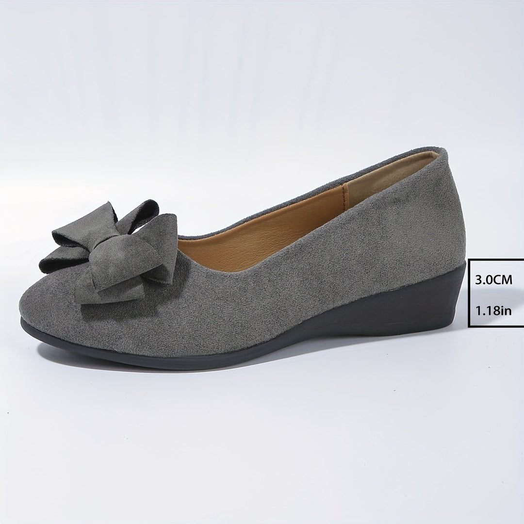 Women's Wedge Ballet Flats Bow Detail Suede Slip On Shoes