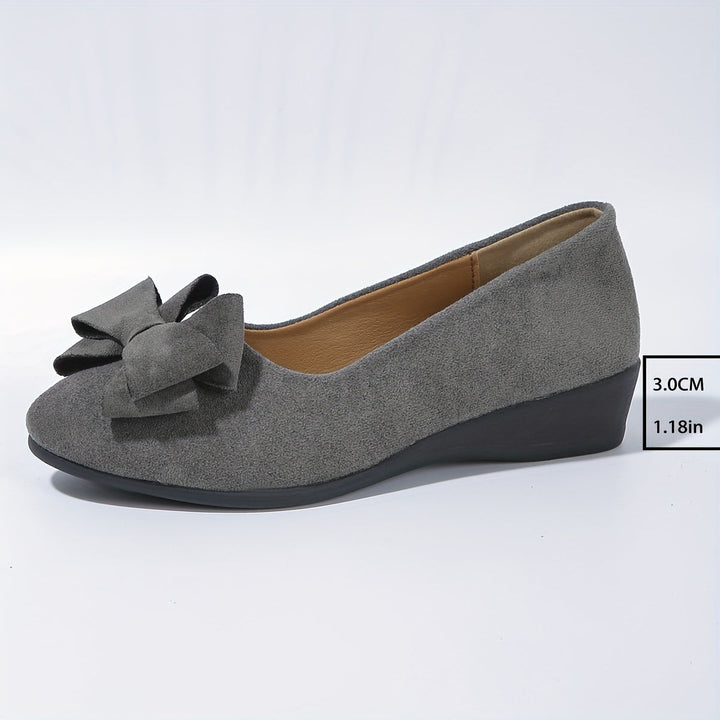 Women's Wedge Ballet Flats Bow Detail Suede Slip On Shoes