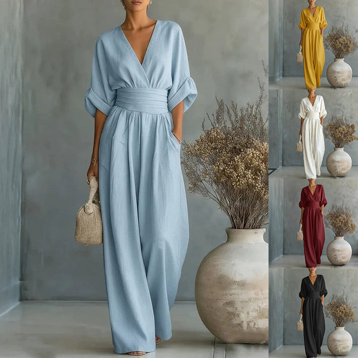 Wide-Leg Linen Jumpsuit For Women