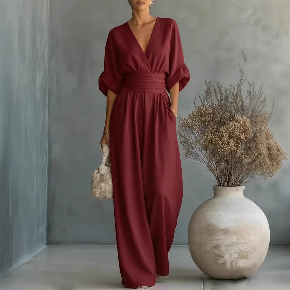 Wide-Leg Linen Jumpsuit For Women