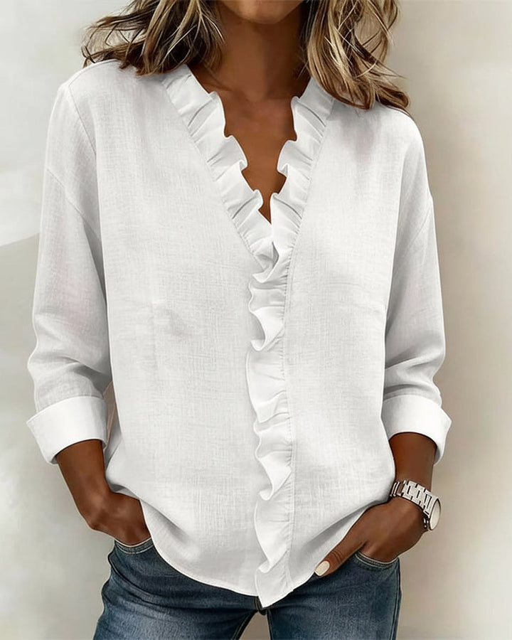 Women's Ruffle V-Neck Long Sleeve Blouse Spring Top