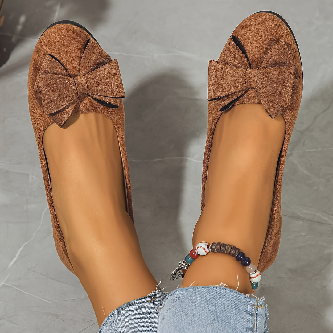 Women's Wedge Ballet Flats Bow Detail Suede Slip On Shoes