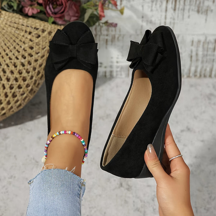 Women's Wedge Ballet Flats Bow Detail Suede Slip On Shoes