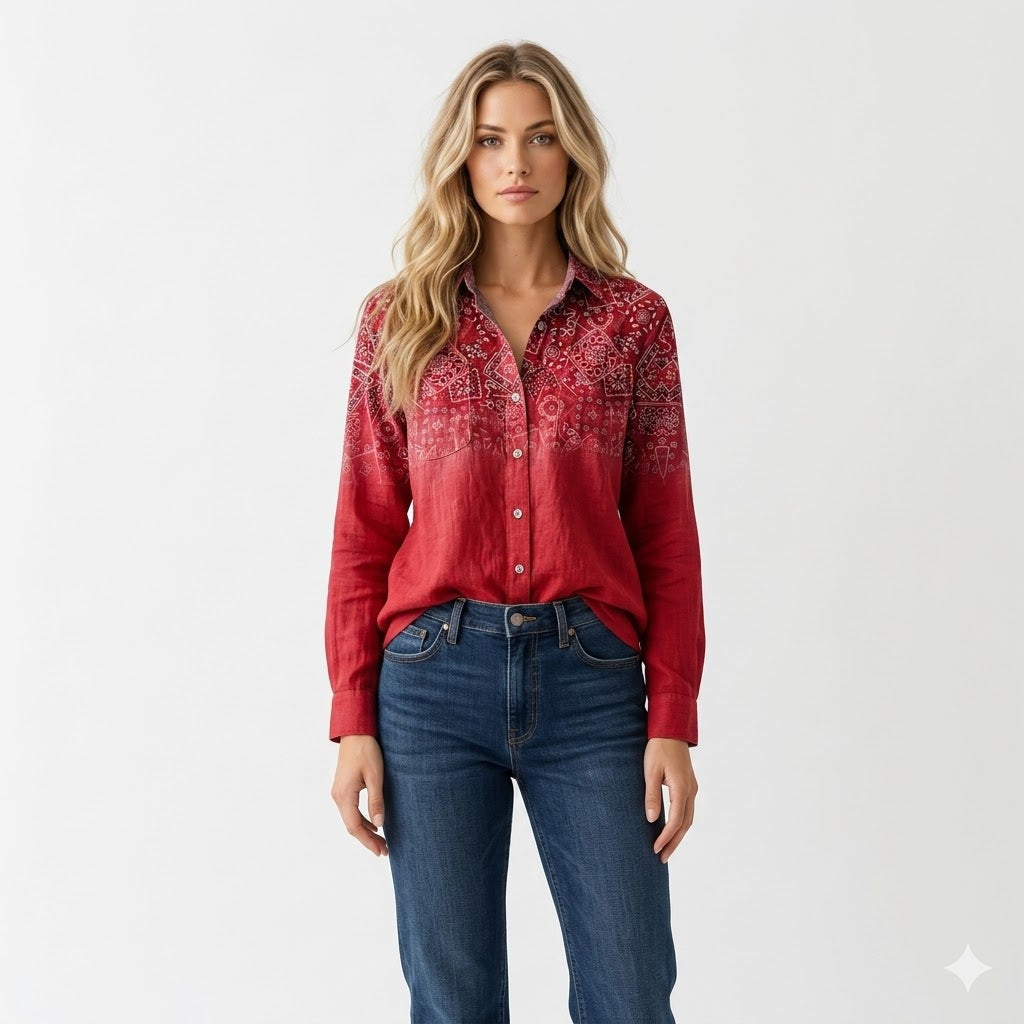 Vintage Bohemian Printed Button Shirt For Women