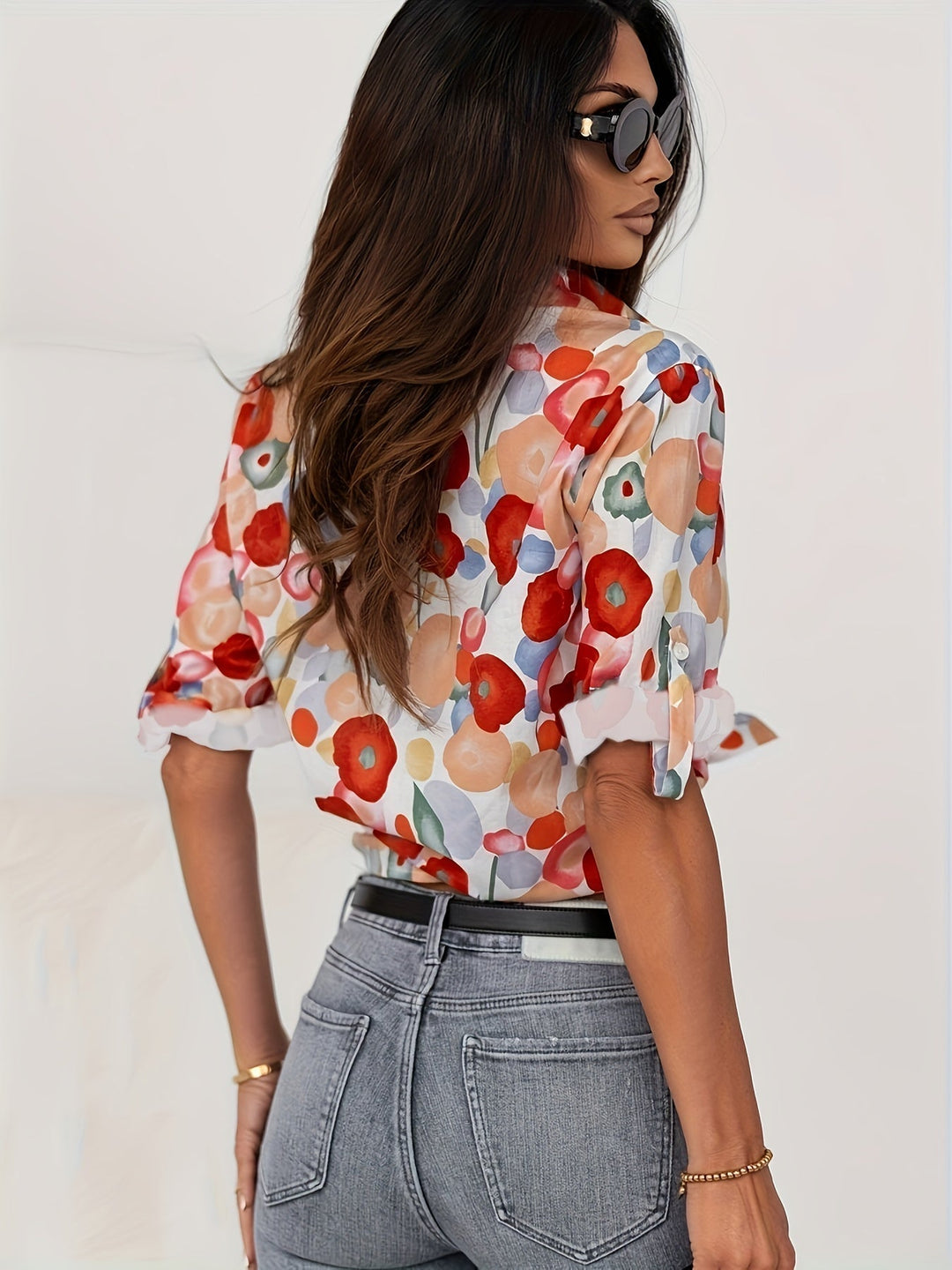 Women's Floral Print Long Sleeve Button-Up Shirt