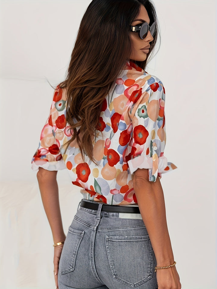Women's Floral Print Long Sleeve Button-Up Shirt