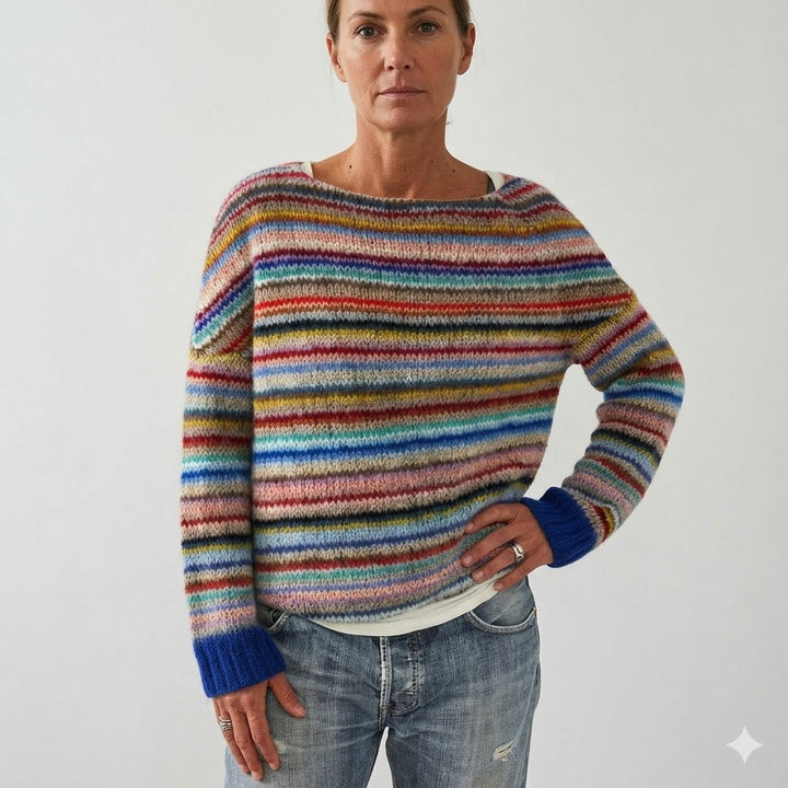 Rainbow Stripe Knit Sweater For Women