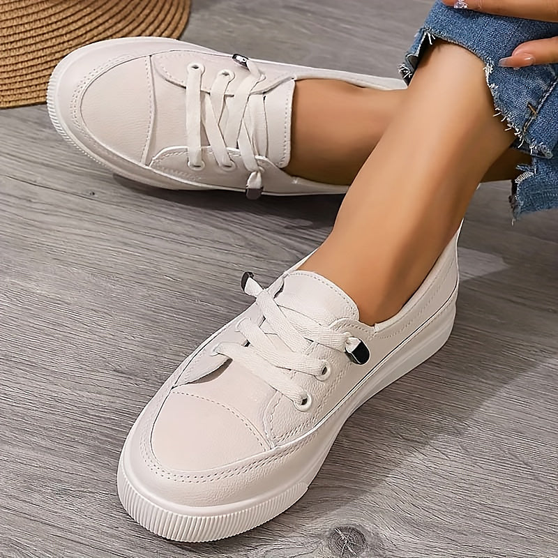 Women's Low Profile Lace-Up Canvas Sneakers Flat