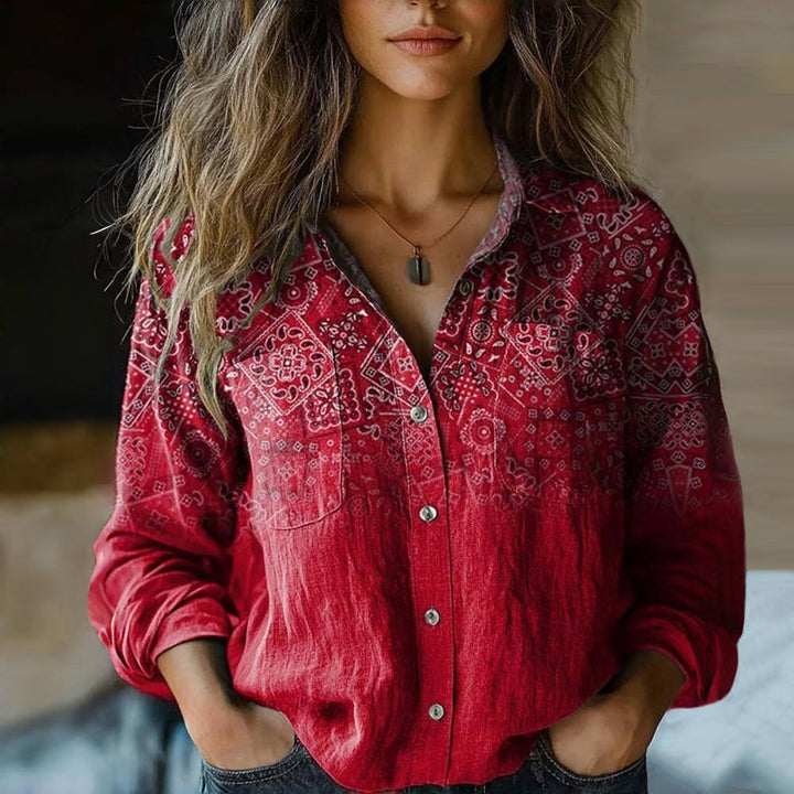 Vintage Bohemian Printed Button Shirt For Women