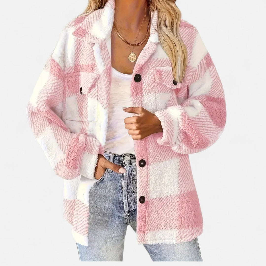 Plush Checkered Sherpa Jacket For Women