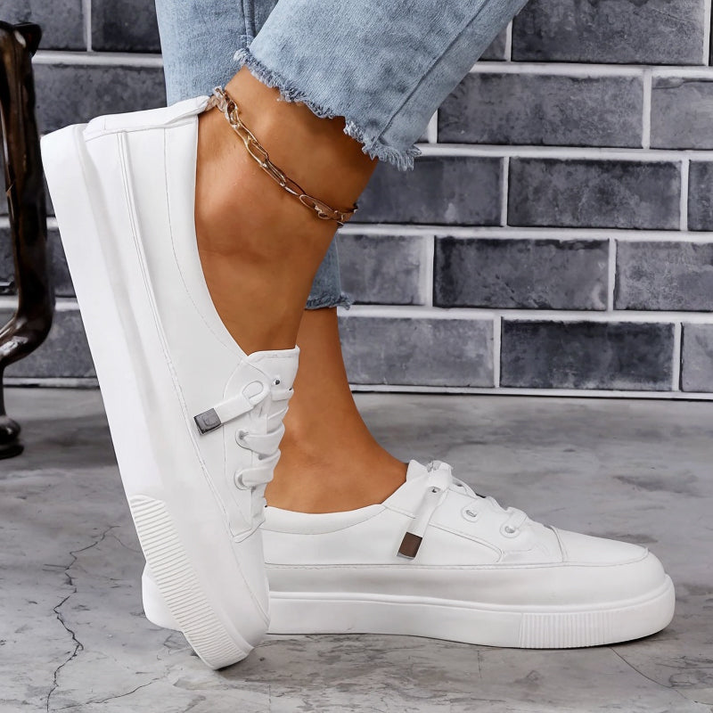 Women's Low Profile Lace-Up Canvas Sneakers Flat