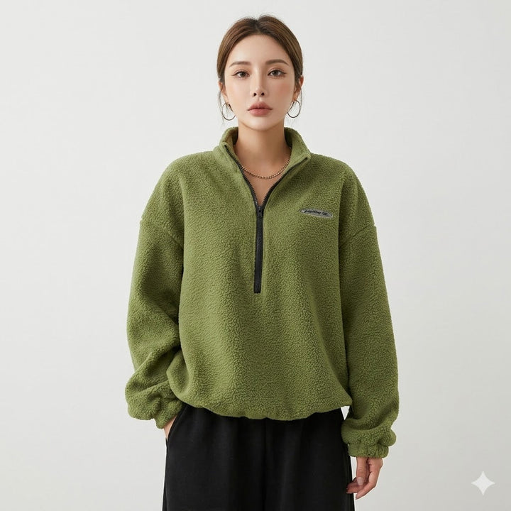 Teddy Fleece Half-Zip Sweater For Women