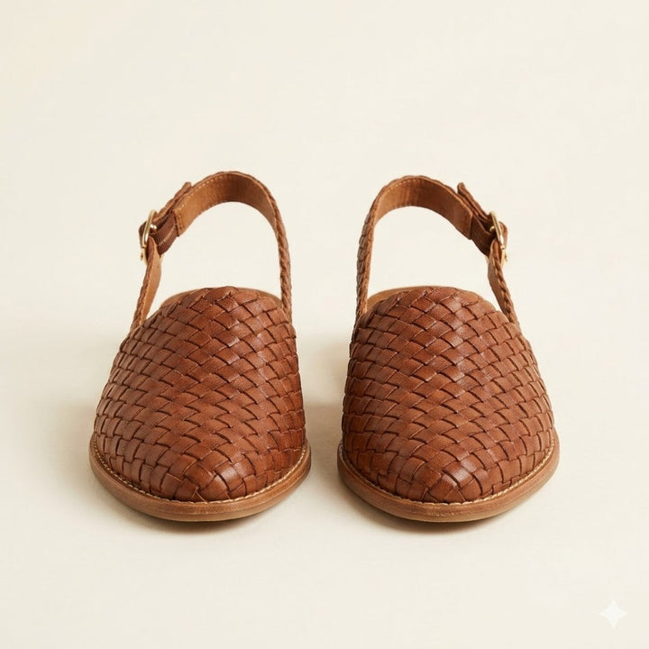 Woven Leather Slip-On Flats with Artisan Finish For Women