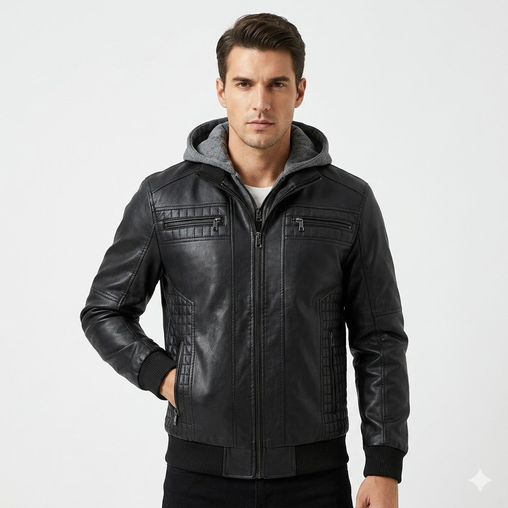 Premium Hooded Leather Jacket For Men