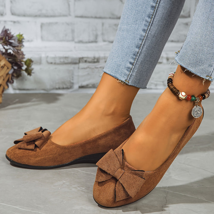 Women's Wedge Ballet Flats Bow Detail Suede Slip On Shoes