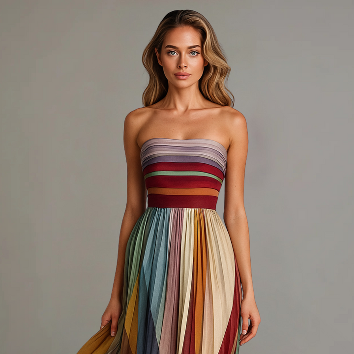 Fall Wedding Guest Pleated Maxi Dress Strapless