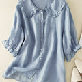 Women's Fashionable Cotton Shirt with Loose Ruffled Neck