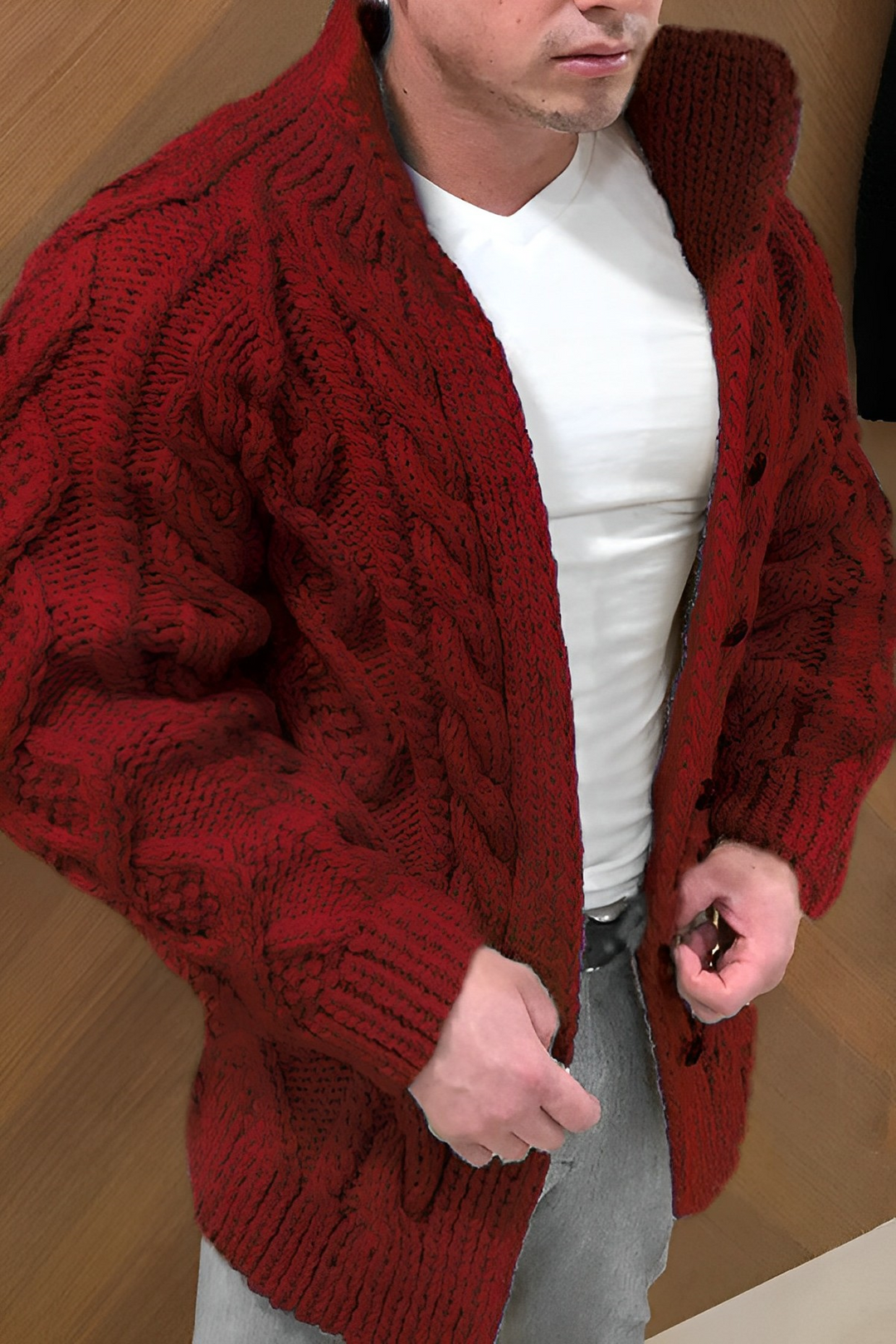 Chunky Knit Zip Cardigan For Men