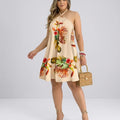 Women's Halter Neck Swing Dress – Tropical Mini Dress with Floral Print | Beach Dress