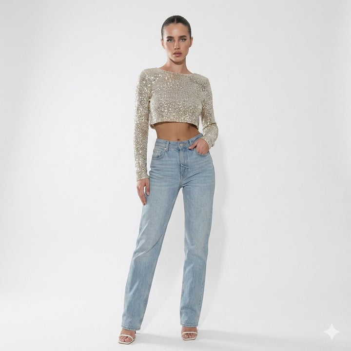 Luxe Sequin Crop Top For Women