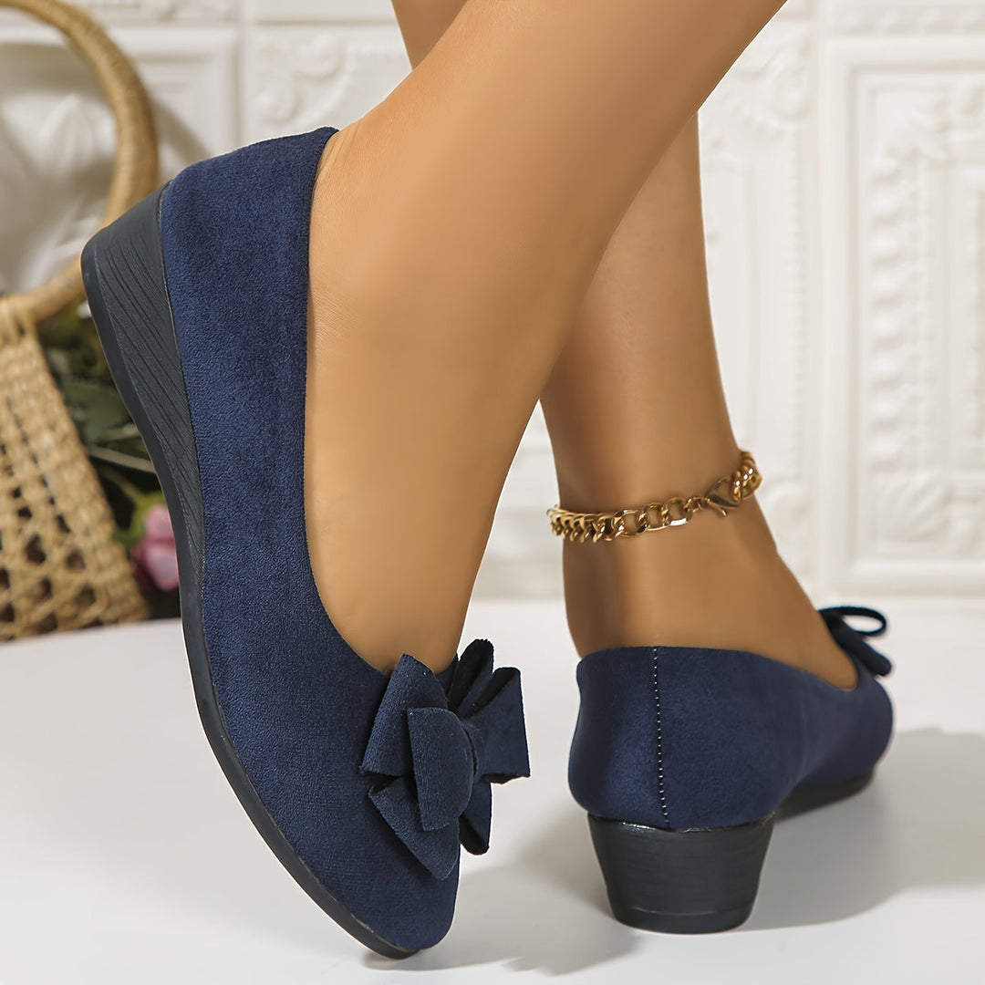 Women's Wedge Ballet Flats Bow Detail Suede Slip On Shoes
