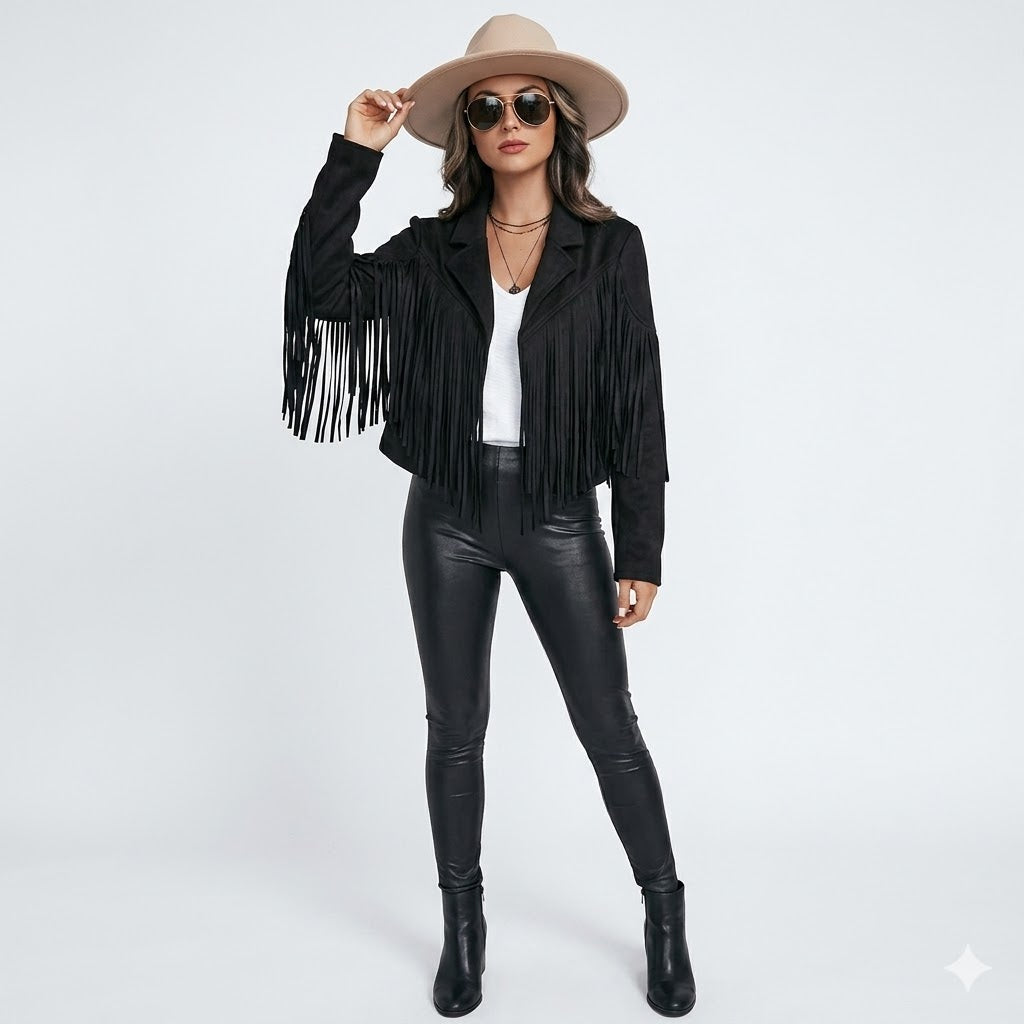 Fringe Leather Jacket For Women