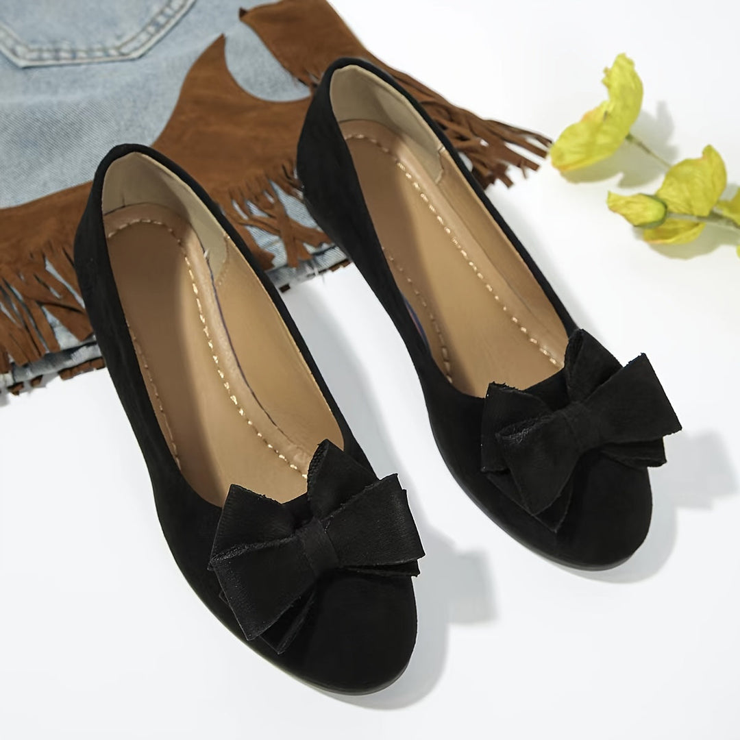 Women's Wedge Ballet Flats Bow Detail Suede Slip On Shoes